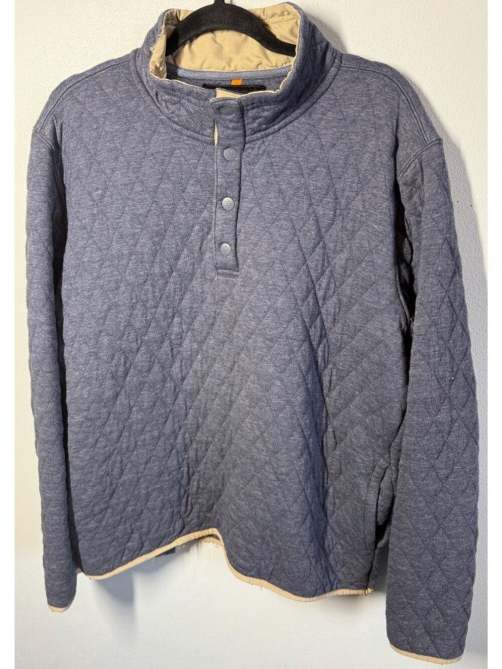 Stoic Quilted 1/4 Button Pullover Fleece Long Sleeve Mens XL Navy Blue Cabincore
